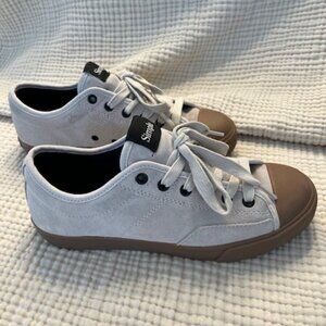 Simple Light Gray Suede Sneakers with Brown Toe Cap